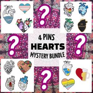 Hearts 4 Pin MYSTERY BUNDLE Bulk Anatomical Activist Artsy Heart Enamel Brooches